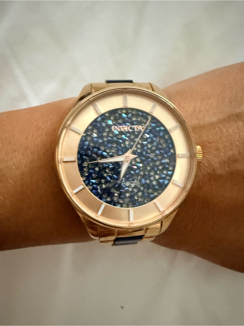 Invicta Rose Gold Bracelet Watch with Blue Crystal Dial